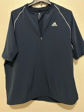 adidas Men’s Navy Swim Rash Guard with White Piping